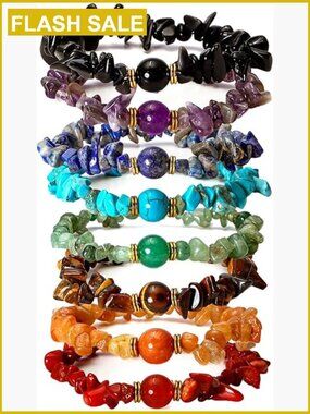 7 Chakra Crystal Healing Stretch Bracelets - Reiki Yoga Meditation